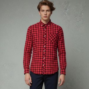 Men's large size plaid shirt